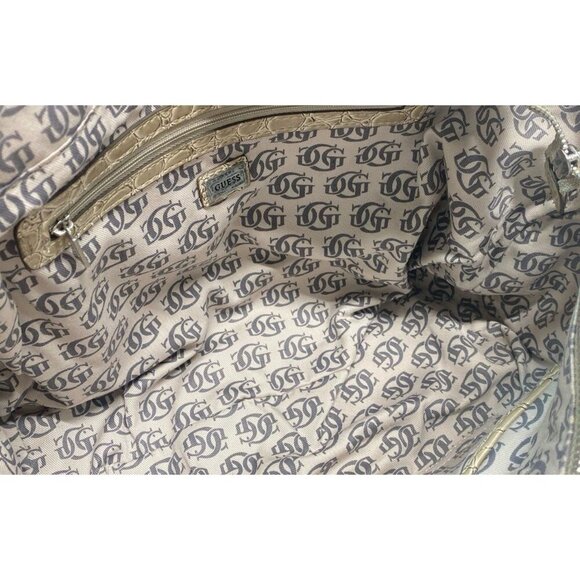 Vtg Guess Ivory Crocodile Print Embossed Faux Leather w Top Handle Bag, Y2K - Picture 5 of 6